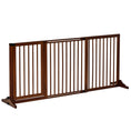 Load image into Gallery viewer, PawHut Adjustable Wooden Pet Gate, Freestanding Dog Fence for Doorway, Hall, 3 Panels w/ Safety Barrier, Lockable Door, Brown, 44.5"-65.25" L x 14.25" H