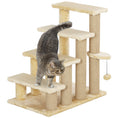 Load image into Gallery viewer, PawHut Cat Stairs, 2 in 1 Cat Tree Tower Pet Steps with Scratching Posts, Hanging Toy Ball, 4-Step Cat Climbing Tower for High Bed, Sofa, Indoor Use, Beige
