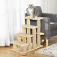 Load image into Gallery viewer, PawHut Cat Stairs, 2 in 1 Cat Tree Tower Pet Steps with Scratching Posts, Hanging Toy Ball, 4-Step Cat Climbing Tower for High Bed, Sofa, Indoor Use, Beige