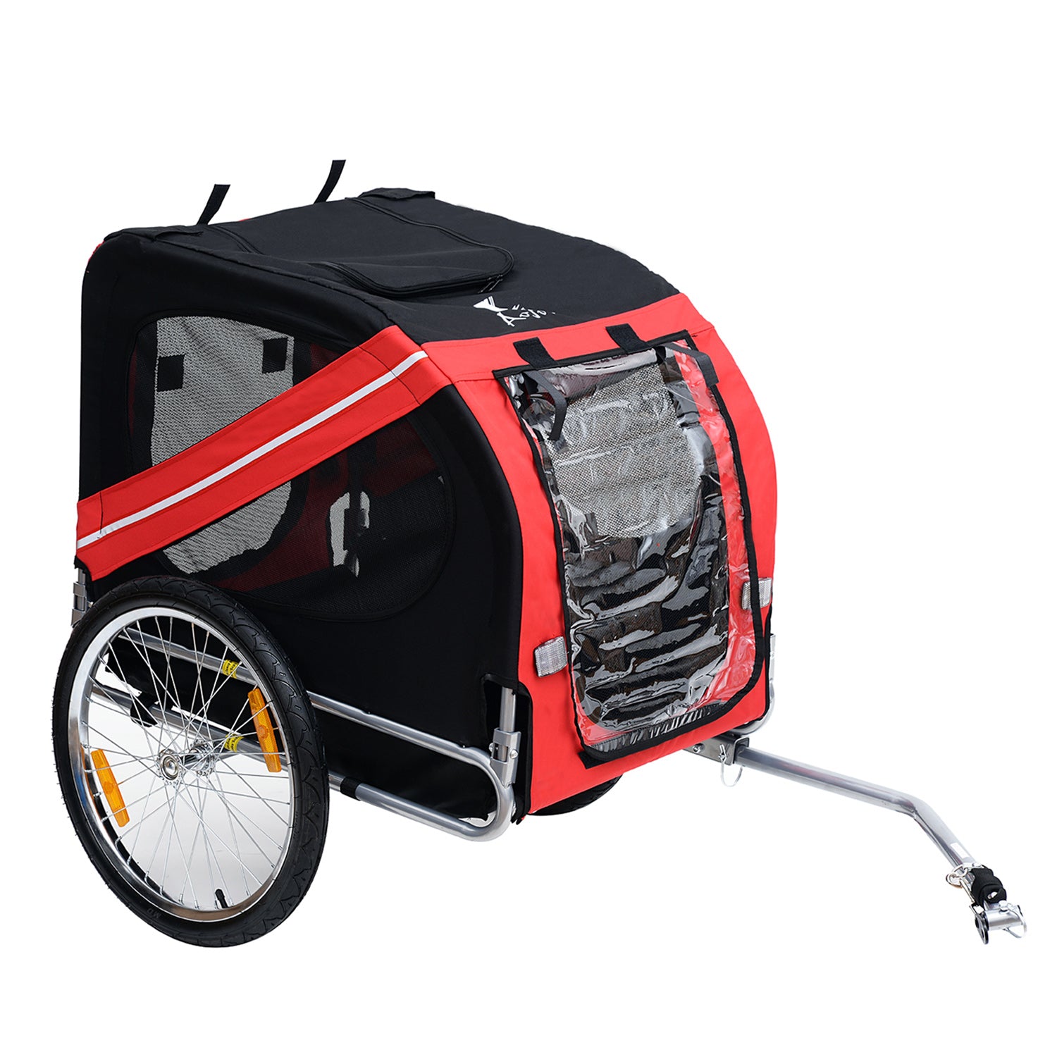Aosom Dog Bike Trailer, Pet Wagon Bicycle Trailer with Easy Folding Cart Frame, 20" Large Rubber Wheels, 3 Entrances, Mesh Screen, Pet Bike Trailer for Off-Road & Travel, Red and Black