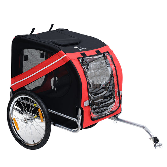 Aosom Dog Bike Trailer, Pet Wagon Bicycle Trailer with Easy Folding Cart Frame, 20" Large Rubber Wheels, 3 Entrances, Mesh Screen, Pet Bike Trailer for Off-Road & Travel, Red and Black