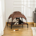 Load image into Gallery viewer, Elevated Dog Bed with Canopy, Portable Raised Dog Cot for M Sized Dogs, Indoor & Outdoor, 30" x 24" x 29", Coffee