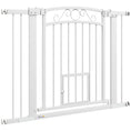 Load image into Gallery viewer, Dog Gate, Walk Through Pet Gate with Small Pet Door, Auto Close, for Doorways, House, Stair, 2 Extension Kits, Pressure Mount Kit, 30"-41" W x 30" H