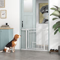 Load image into Gallery viewer, Dog Gate, Walk Through Pet Gate with Small Pet Door, Auto Close, for Doorways, House, Stair, 2 Extension Kits, Pressure Mount Kit, 30"-41" W x 30" H