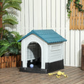 Load image into Gallery viewer, Dog Kennel for Outside, Plastic Dog House, Water-Resistant Pet Shelter with Windows, for Garden Patio, Miniature Dogs, 64.5 x 57 x 66cm - Blue