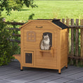 Load image into Gallery viewer,  2-story Cat House Outdoor, Weatherproof Wooden Cat Enclosure for Feral Cats with Escape Door, Openable Roof, Jumping Platforms, Natural Wood Finish