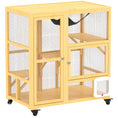 Load image into Gallery viewer, Wooden Cat House for Indoor 3 Levels Cat Condo Villa on Wheels with Flap Door Platforms Hammock Openable Top for 2 Kittens, Yellow