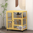 Load image into Gallery viewer, Wooden Cat House for Indoor 3 Levels Cat Condo Villa on Wheels with Flap Door Platforms Hammock Openable Top for 2 Kittens, Yellow