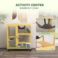 Load image into Gallery viewer, Wooden Cat House for Indoor 3 Levels Cat Condo Villa on Wheels with Flap Door Platforms Hammock Openable Top for 2 Kittens, Yellow