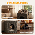 Load image into Gallery viewer, 2-Tier Wicker Cat House, Handwoven Rattan Cat Bed with Washable Cushions, Indoor Kitten Condo Hideaway, 43 x 40 x 49 cm, Grey