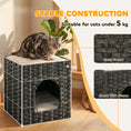 Load image into Gallery viewer, 2-Tier Wicker Cat House, Handwoven Rattan Cat Bed with Washable Cushions, Indoor Kitten Condo Hideaway, 43 x 40 x 49 cm, Grey