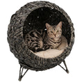 Load image into Gallery viewer, Rattan Cat Bed, Elevated Handwoven Cat Basket Bed with Soft Cushion and Metal Base, Indoor Kitty Furniture, Breathable, for Kittens, Gray