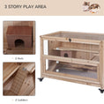 Load image into Gallery viewer, PawHut Extra Large Wooden Hamster Cage and Habitat Playground with 3 Ladders and 2 Huts, Syrian & Dwarf Hamster Small Animal Cage, Wheels, Pull-out Tray, Natural