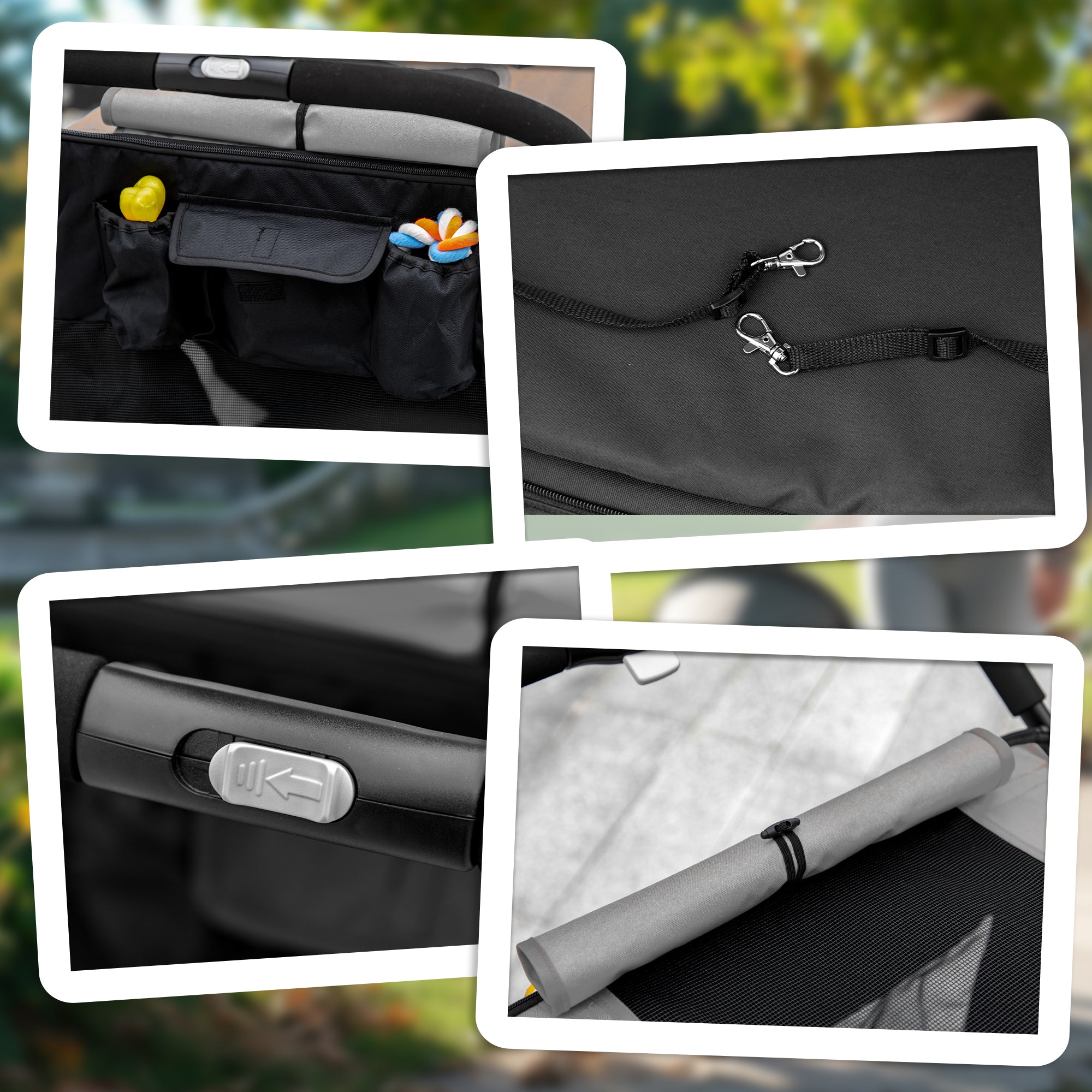 PawHut Dog Stroller for Large Medium Small Dogs up to 66 Lbs. 23.5" in Body Length, One-Click Foldable Pet Cat Stroller with Storage, Shock Absorption Wheels, Mesh Window, Safety Leash, Gray