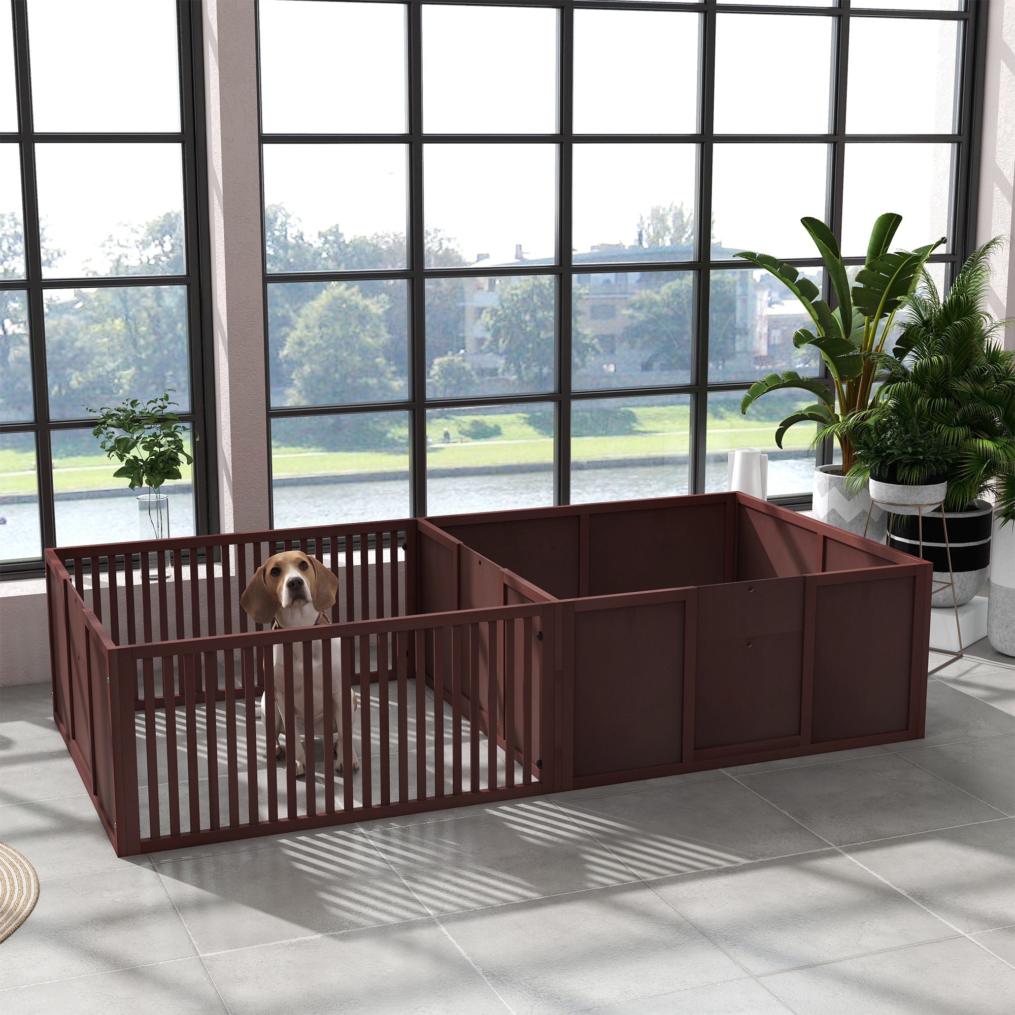 PawHut Whelping Box for Dogs Built for Mother's Comfort, Dog Whelping Pen with Removable Doors, Puppy Playpen for Indoors, Newborn Puppy Supplies & Essentials, 81" x 39" x 20", Coffee
