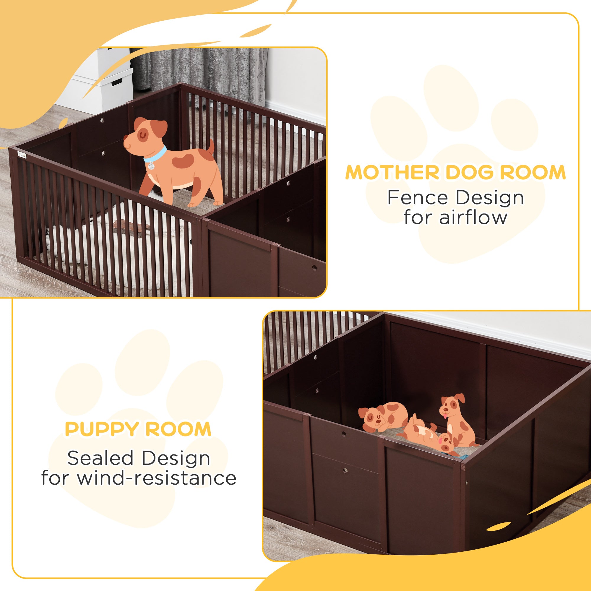 PawHut Whelping Box for Dogs Built for Mother's Comfort, Dog Whelping Pen with Removable Doors, Puppy Playpen for Indoors, Newborn Puppy Supplies & Essentials, 81" x 39" x 20", Coffee