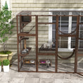 Load image into Gallery viewer, PawHut Catio Playground Cat Window Box Outside Enclosure, Outdoor Cat House with Weather Protection Roof for Multiple Kitties, Wooden Frame, Shelves & Bridges, 118" x 37.5" x 74", Coffee Brown