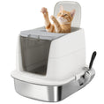 Load image into Gallery viewer, Stainless Steel Litter Box with Lid, Large Hooded Cat Litter Tray with Flip Cover, Metal Scoop, Deodoriser Bag, Non-Sticky, Odour Control and Easy Clean, White