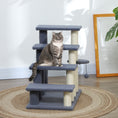 Load image into Gallery viewer, Cat Stairs 4 Steps for Bed, Couch with Scratching Posts, Small Cat Tree for Indoor Cats with Toy Ball, 23.5" x 16" x 25", Grey