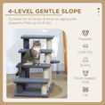 Load image into Gallery viewer, Cat Stairs 4 Steps for Bed, Couch with Scratching Posts, Small Cat Tree for Indoor Cats with Toy Ball, 23.5" x 16" x 25", Grey
