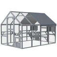 Load image into Gallery viewer, PawHut Large Catio Outdoor Cat Enclosure for Multiple Cats, Wooden Cat House with Waterproof Cover, Walk in Cat Cage Kennel with 2 Condos, 6 Platforms, Bridge, Doors, 110" x 73" x 74", Gray