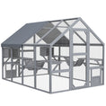 Load image into Gallery viewer, PawHut Large Catio Outdoor Cat Enclosure for Multiple Cats, Wooden Cat House with Waterproof Cover, Walk in Cat Cage Kennel with 2 Condos, 6 Platforms, Bridge, Doors, 110" x 73" x 74", Gray
