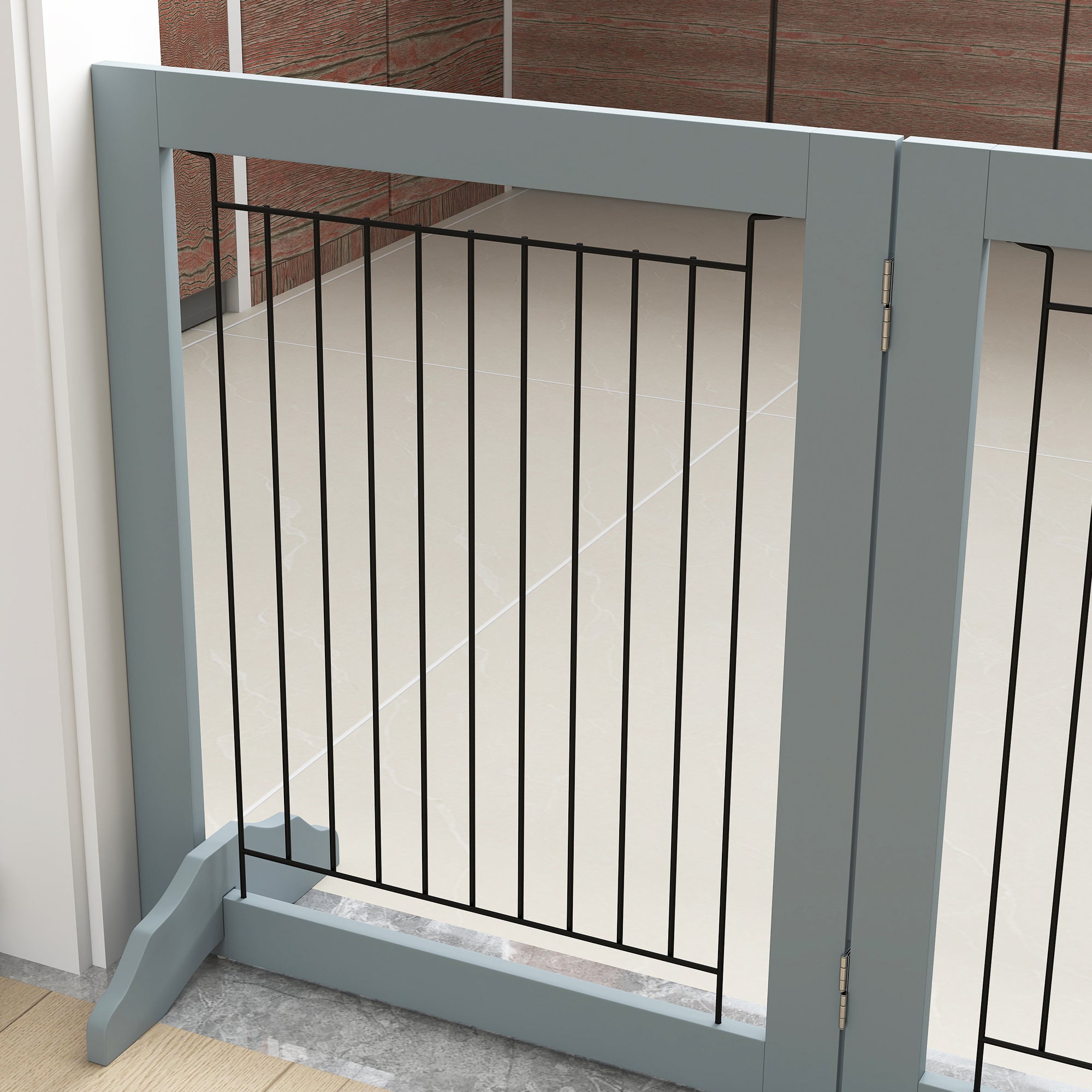 Freestanding Dog Cate, Foldable Wooden Pet Gate with  - 61cm Tall, for Stairways, Doorways, Hallways, Small Dogs - Grey