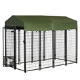 Load image into Gallery viewer, Outdoor Dog Kennel, Run, Large Wire Steel Fence, Lockable Pet Playpen Enclosure, with Water-, UV-Resistant Canopy Top, Door, Rotating Bowl Holders, 8ft x 4ft x 6ft, Green