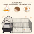 Load image into Gallery viewer, PawHut Small Animal Cage with Foldable Run Area, Rolling Bunny Cage, Guinea Pig Cage, Hedgehog Cage with Water Bottle, Water Bowl, and Ramps, 35" L
