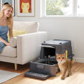 Charger l'image dans la visionneuse de la galerie, 80L Stainless Steel Cat Litter Box with Lid, XL Metal Litter Box for Big Cats with 180° Flip Cover, Pull-Out Drawer Tray, High Sided, Pedal, Metal Scoop, Dark Grey