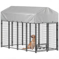 Load image into Gallery viewer, 8' x 4' x 6' Outdoor Dog Kennel, Welded Wire Dog Kennel Outside Run with 360° Rotating Bowls, Waterproof & UV Resistant Cover, for S&M&L Breeds, Chickens, Ducks, Sliver