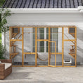 Load image into Gallery viewer, PawHut Catio Playground Cat Window Box Outside Enclosure, Outdoor Cat House with Weather Protection Roof for Multiple Kitties, Wooden Frame, Shelves & Bridges, 118" x 37.5" x 74", Yellow