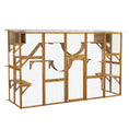 Load image into Gallery viewer, PawHut Catio Playground Cat Window Box Outside Enclosure, Outdoor Cat House with Weather Protection Roof for Multiple Kitties, Wooden Frame, Shelves & Bridges, 118" x 37.5" x 74", Yellow