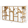 Load image into Gallery viewer, PawHut Catio Playground Cat Window Box Outside Enclosure, Outdoor Cat House with Weather Protection Roof for Multiple Kitties, Wooden Frame, Shelves & Bridges, 118" x 37.5" x 74", Yellow