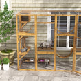 Load image into Gallery viewer, PawHut Catio Playground Cat Window Box Outside Enclosure, Outdoor Cat House with Weather Protection Roof for Multiple Kitties, Wooden Frame, Shelves & Bridges, 118" x 37.5" x 74", Yellow