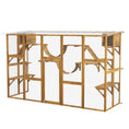 Load image into Gallery viewer, PawHut Catio Playground Cat Window Box Outside Enclosure, Outdoor Cat House with Weather Protection Roof for Multiple Kitties, Wooden Frame, Shelves & Bridges, 118" x 37.5" x 74", Yellow