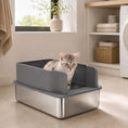 Charger l'image dans la visionneuse de la galerie, 22.8"x14.6"x11.8" Stainless Steel Sifting Litter Box, Sifting Stainless Steel Litter Box for Pine Pellets, High Sided, Anti-Leakage, Less Tracking, Includes Scoop & 10 Pads
