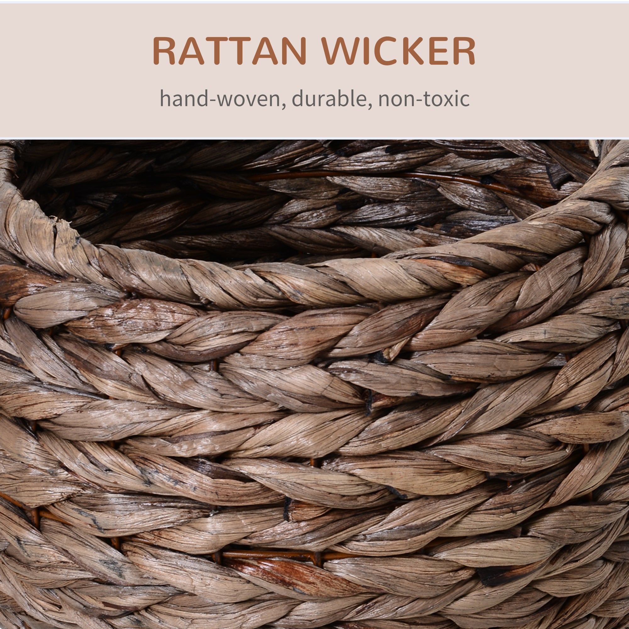 Wicker Cat House, Raised Cat Bed with Cylindrical Base, Soft Washable Cushion, Woven Water Hyacinth Cat Basket for Indoor and Outdoor, 42 x 33 x 52 cm - Dark Brown