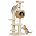 Load image into Gallery viewer, 52" Cat Tree, Cat Tower for Indoor Kittens, Multi-Level Kitty Activity Center with Handwoven Cattail Condo, Bed, Platforms, 3 Scratching Posts and 3 Toy Balls, Beige