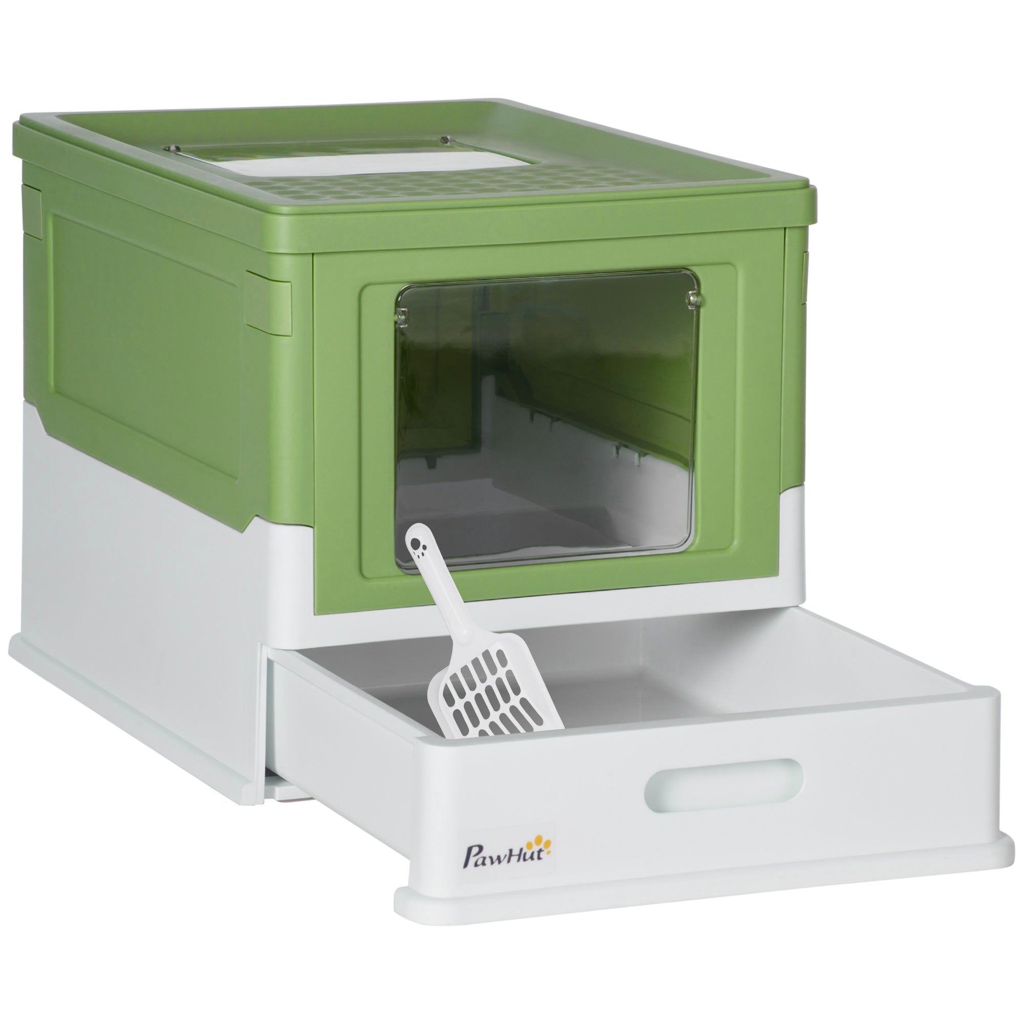 Cat Litter Tray with Hood Enclosed Cat Litter Box Pet Toilet w/ Lid, Scoop, Front Entry, 47.5 x 35.5 x 36.7cm - Light Green