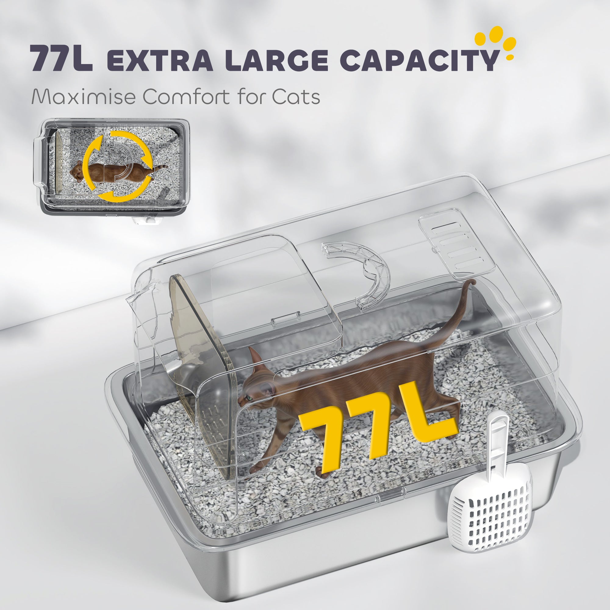 Stainless Steel Cat Litter Box with Removable Lid, Extra Large Litter Box with Scoop, Metal Litter Box for Small to Large Cats, Easy to Clean, White