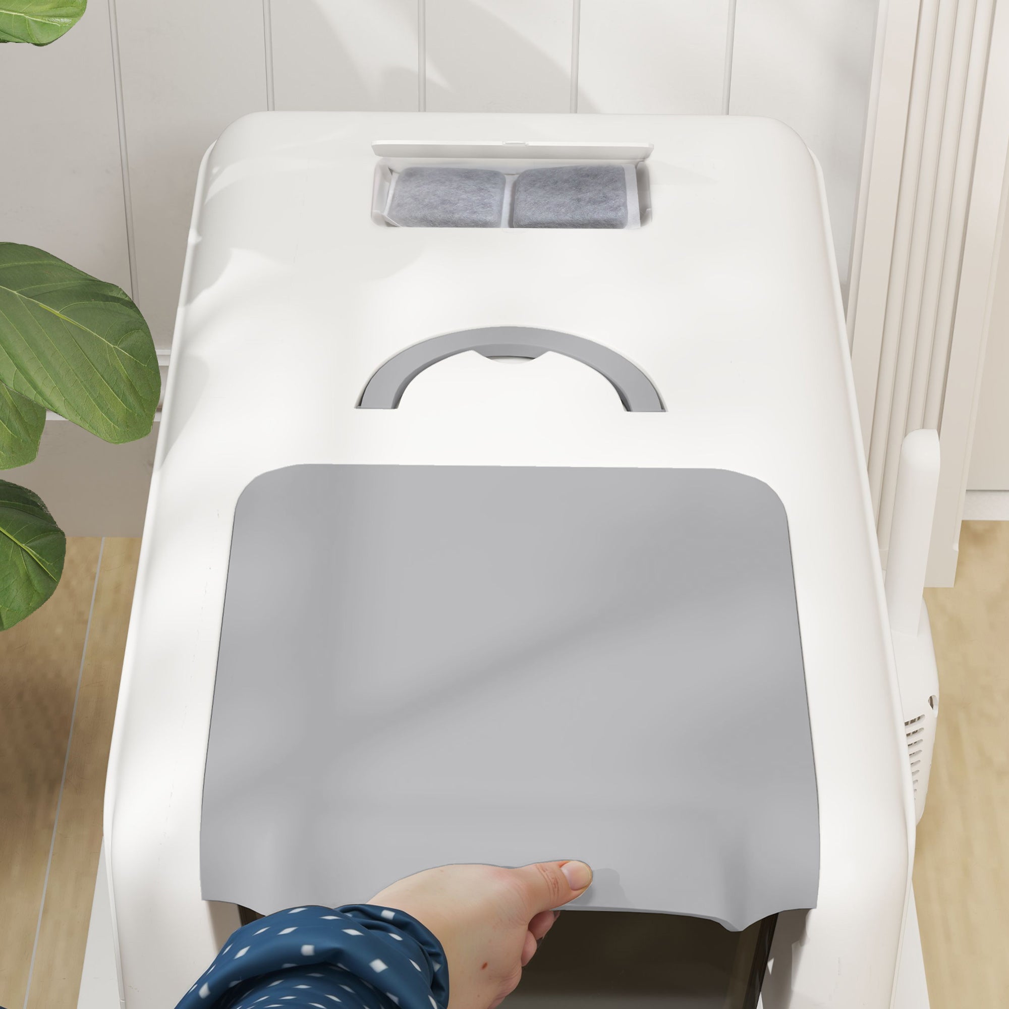 Stainless Steel Cat Litter Box, Extra Large Metal Cat Litter Tray with Lid, Scoop, Filter Bags, White