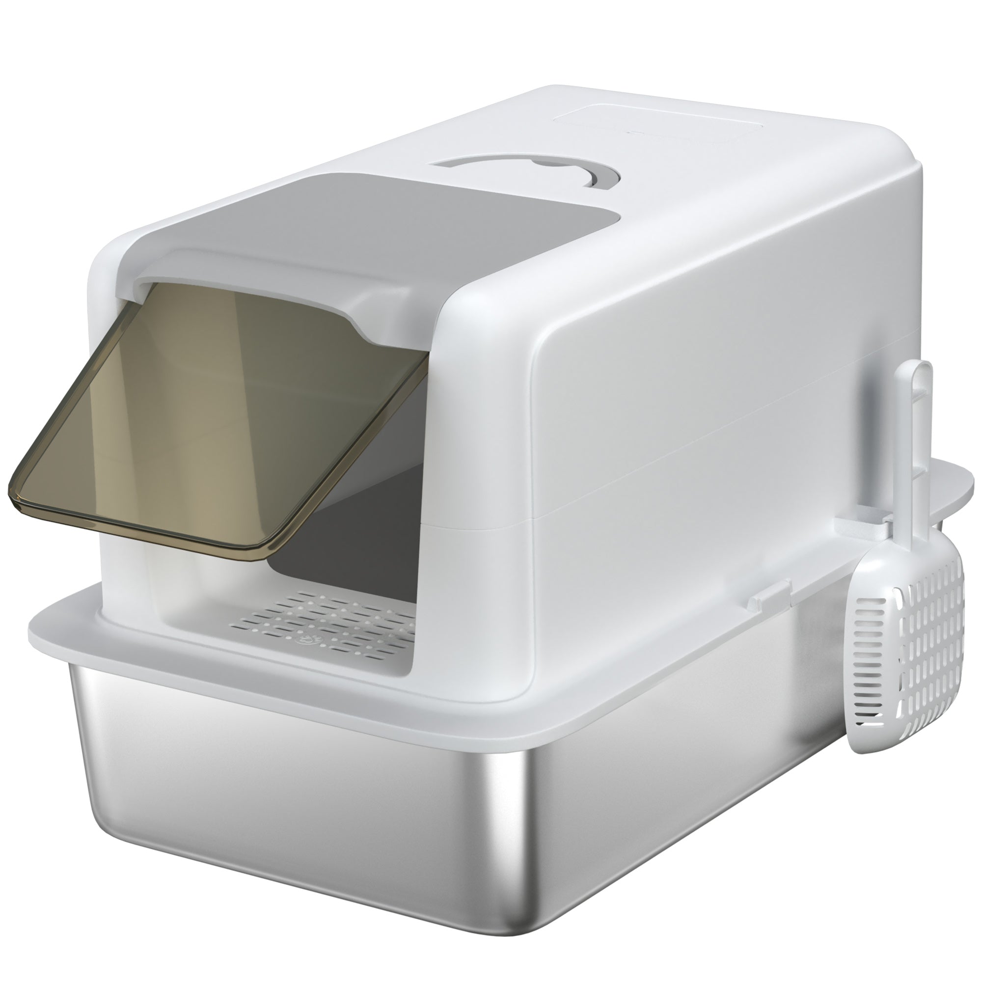 Stainless Steel Cat Litter Box with Removable Lid, Extra Large Litter Box with Scoop, Metal Litter Box for Small to Large Cats, Easy to Clean, White