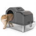 Load image into Gallery viewer, Stainless Steel Cat Litter Box with Removable Lid, Extra Large Enclosed Litter Box with High Sided, Scoop, Odor Free, Non-Sticky, Anti-Leakage, Easy Clean, Dark Grey