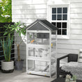 Load image into Gallery viewer, PawHut Wooden Bird Aviary, 67" Outdoor Bird Cage with Slide-Out Tray, Three Doors, Birdhouse, Ladder, Perches for Finches, Parakeets, Gray