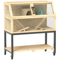 Load image into Gallery viewer, PawHut Hamster Cage with Storage Shelf, Wooden Rat Cage on Wheel, Small Aniaml Cage with Seesaws, Water Bottle, Hut & Ramps, for Dwarf, Gerbil, Syrian Hamster, Mouse, 34"L x 17"W x 40"H