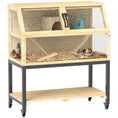 Load image into Gallery viewer, PawHut Hamster Cage with Storage Shelf, Wooden Rat Cage on Wheel, Small Aniaml Cage with Seesaws, Water Bottle, Hut & Ramps, for Dwarf, Gerbil, Syrian Hamster, Mouse, 34"L x 17"W x 40"H