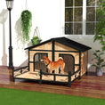 Load image into Gallery viewer, PawHut Dog House Outdoor, Wooden Dog Kennel Weatherproof with Porch, Double Room, Openable Roof, Removable Bottom, Elevated Floor, for Small to Medium Dogs, Natural