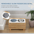Load image into Gallery viewer, PawHut Elevated Dog Bowls, 14" H Raised Dog Bowl Stand with Removable Slow Feeder Dog Bowl, 2 Stainless Steel Food Water Bowls, Storage for Small Medium Large Dogs, Oak