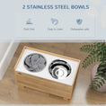 Load image into Gallery viewer, PawHut Elevated Dog Bowls, 14" H Raised Dog Bowl Stand with Removable Slow Feeder Dog Bowl, 2 Stainless Steel Food Water Bowls, Storage for Small Medium Large Dogs, Oak